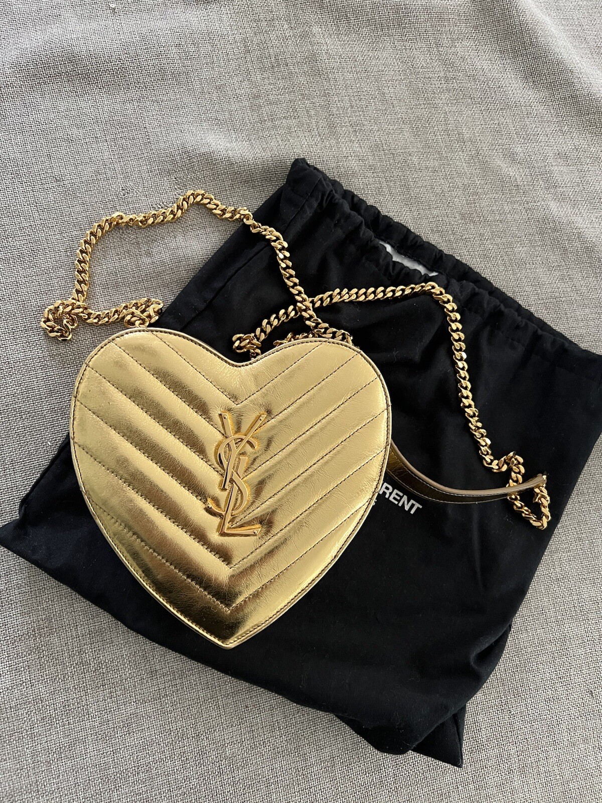 SAINT LAURENT BOITE LOVE CUORE ORO TRAPUNTATO TRACOLLA KATE BAG SCATOLA SIGARETTE