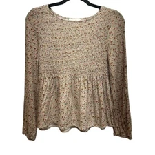 URBAN ROMANTICS WOMENS FLORAL SMOCKED BLOUSE TOP SIZE S