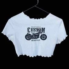 Shein Crop Top Womens Large White Black Ribbed Motorcycle Cropped Lettuce Trim