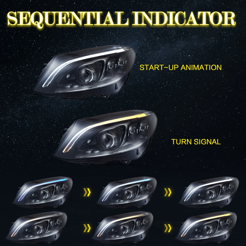 Светодиодные фары для Mercedes-Benz C-класса W205 2015-2021 годов выпуска последовательные передние фары - Изображение 4 из 4