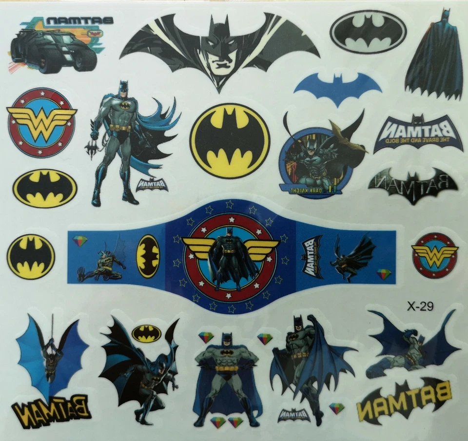 KIDS Temporary Tattoo BATMAN Great Party Bags Size Sheet 11.5cm x 12.5cm