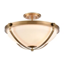 ELK Lighting Connelly 3-Light Semi Flush, Natural Brass/Frosted Glass
