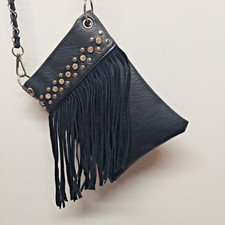 Crossbody Handbag Mini Black Fringe Cycle Studded Bling "Nice Day Bag"