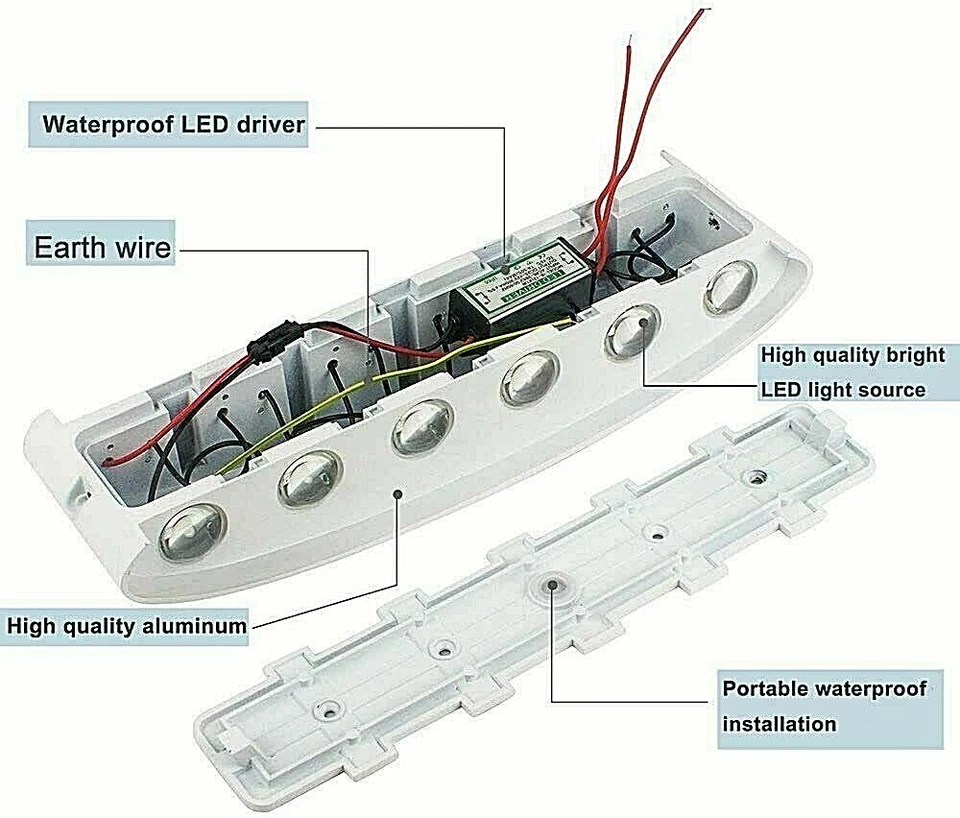 Applique Lampada da Parete 12 LED Luce Calda da Interno in Alluminio Bianca - Immagine 4 di 4