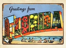 nostalgic tin signs 1940s Greetings from Florida postcard travel metal tin sign