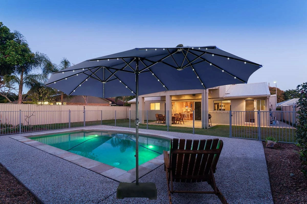 15ft Patio Umbrella with Stand Base LED Lights Umbrella for Outdoor Garden  Party | eBay
