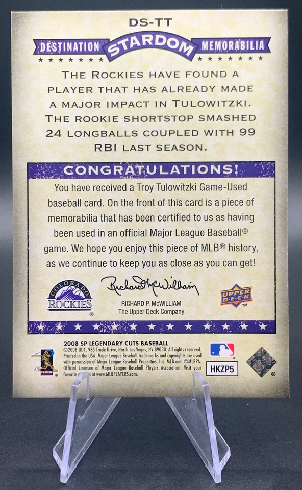 2008 Troy Tulowitzki #DS-TT Upper Deck SP Destination Stardom Игра Б/у Rockies - Изображение 2 из 2