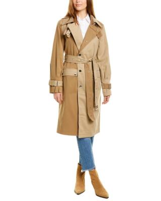 NEW AVEC LES FILLES $199 DARK LIGHT KHAKI TWO TONE TRENCH