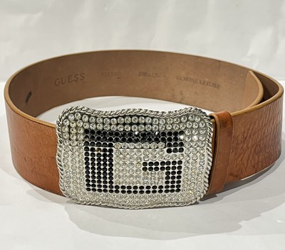 Guess brown rhinestone leather belt Guess Y2K Icy Rhinestone Logo Belt Buckle Tan Leather SMALL  main image 3
