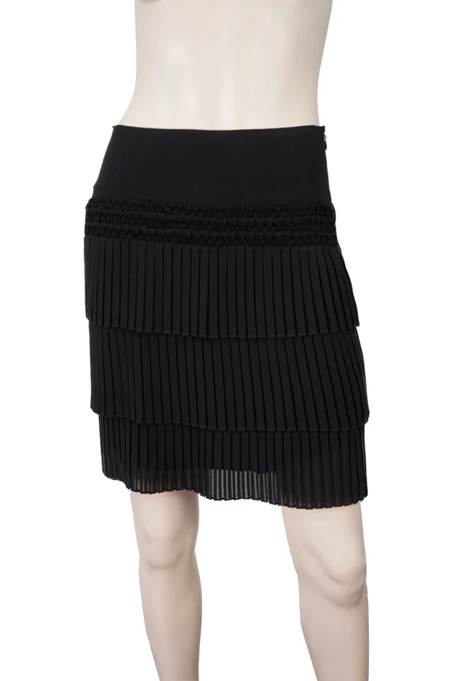 Minifalda CATHERINE MALANDRINO talla 0 plisada negra seda con volantes en capas Foto 2 de 4
