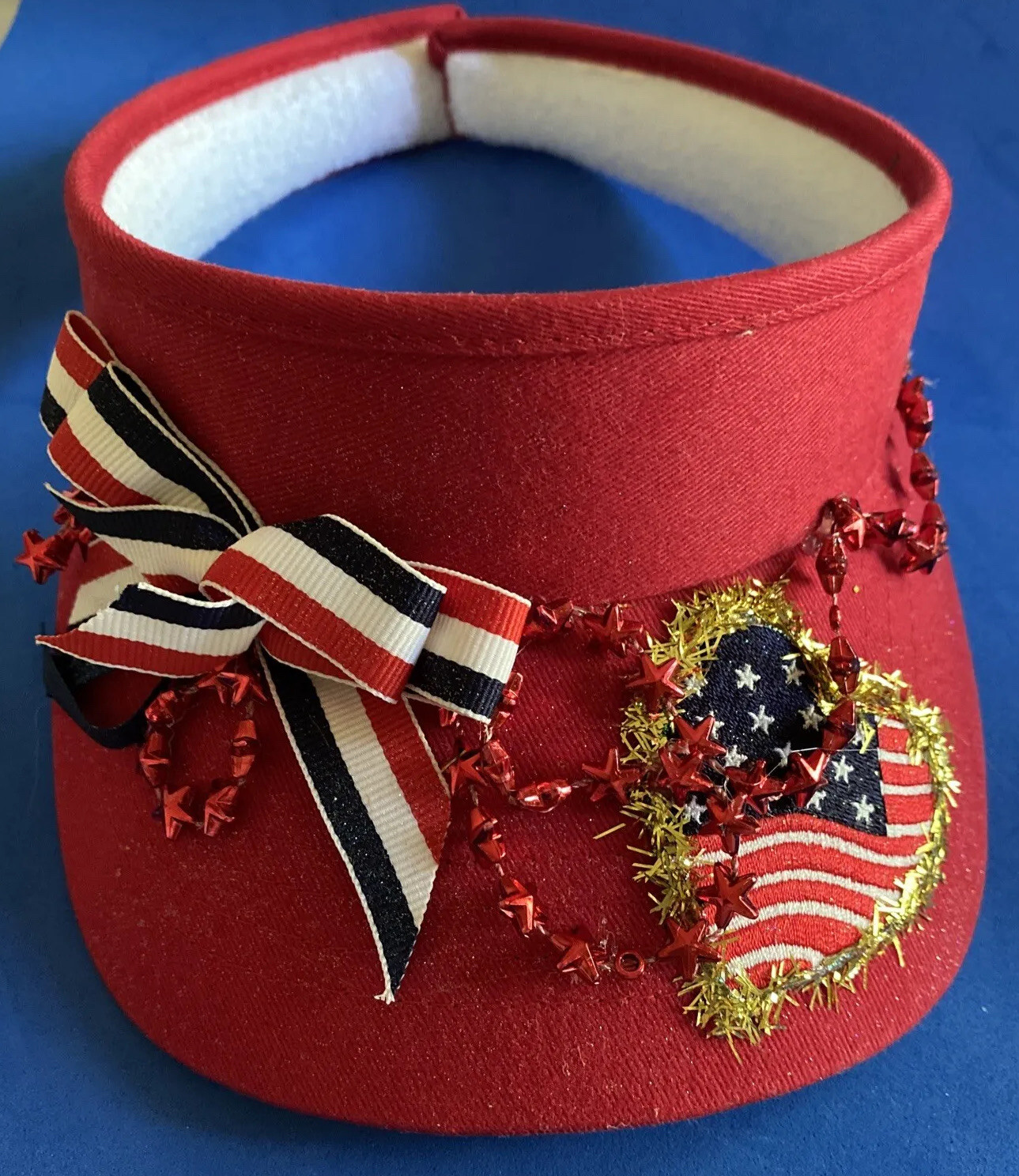 Sparkly Patriotic Sun Visor with Red White Blue Flag Stars Design