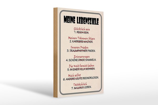 Holzschild Spruch 20X30 Cm Meine Lebensziele GlüCklich Sein Schild Wooden Sign-image
