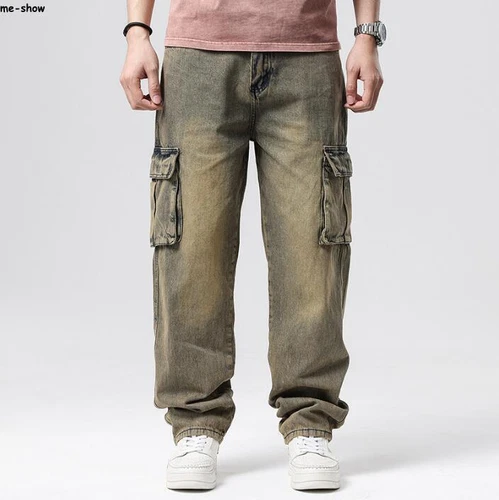 Women Mens Hip Hop Jeans Denim Cargo Pants Baggy Loose Trouser Skateboard Pocket - Bild 14 von 28