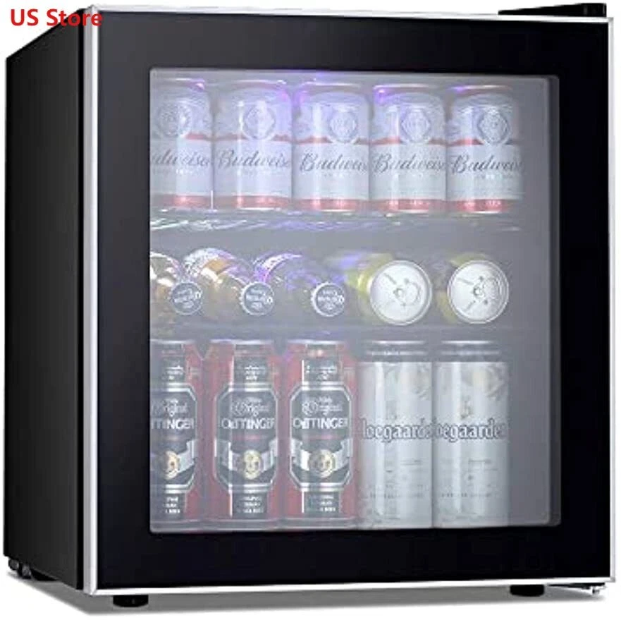 Beverage Refrigerator and Cooler 60 Can Mini Fridge Glass Door for