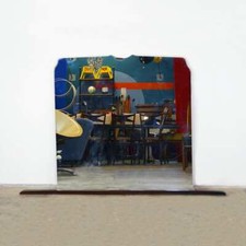 SPECCHIO DA APPOGGIO VINTAGE CON BASE IN LEGNO