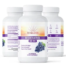 Resveratrol, Joints pain, Anti-Aging, Weight Loss, Vegetable - 60 Caps, Pk of 3