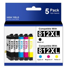 5 PACK 812XL Ink Cartridge ForEpson WorkForce EC-C7000 WF-7310 WF-7840 WF-7820