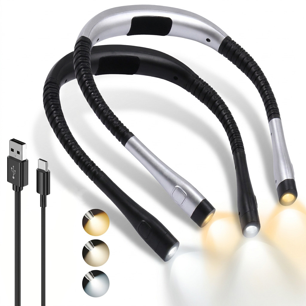 LED Neck Light Rechargeable USB, Book Light for Reading in Bed, Hands Free
