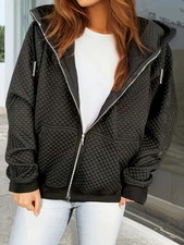 Women's Plus Size Black Quilted Jacket Stand Collar Zip Up Cropped Coat