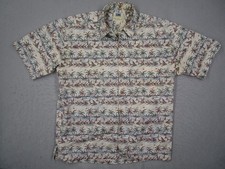 Kahala Shirt Mens Large Beige Avi Collection Button Up Hawaiian Fish Made in USA