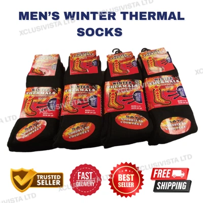 XCLUSIVISTA 3 & 6 Pairs Mens Black Warm Thermal Socks Winter Outdoor Work Thick Heavy Duty
