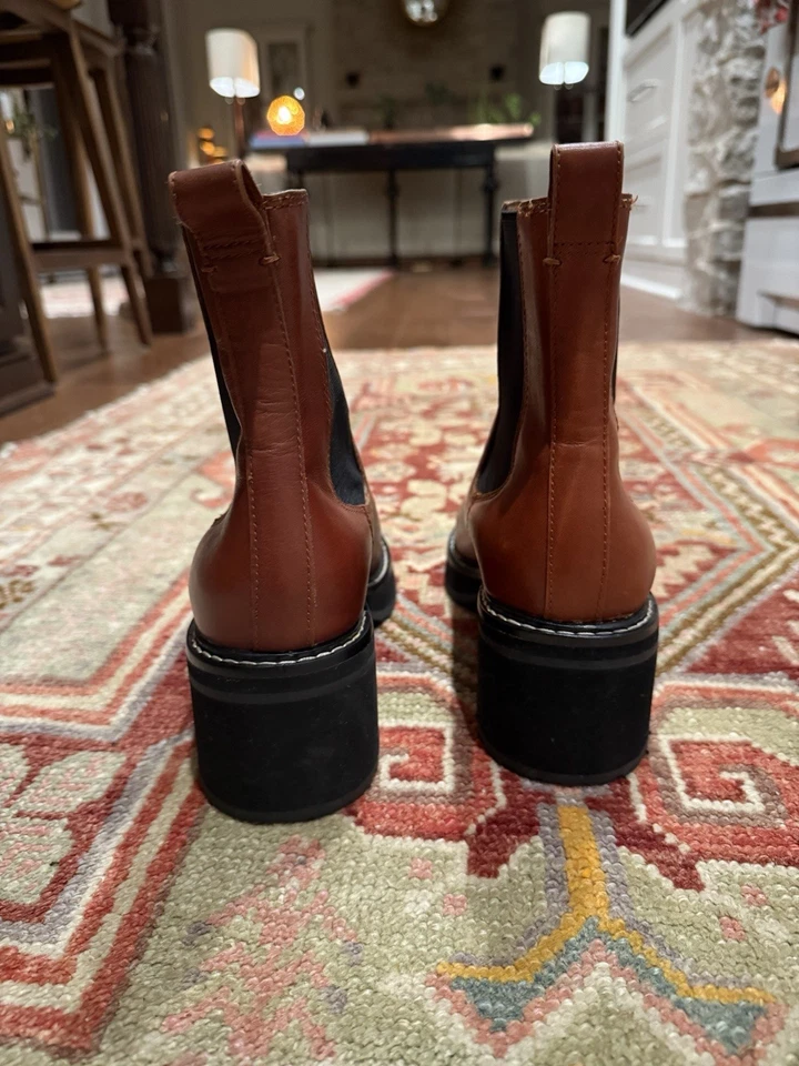 Botas Chelsea Madewell Carina Plataforma Cuero Marrón Coñac Estilo #NH199 Talla 9 Foto 4 de 4