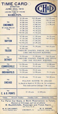 1913 Hanging Timetables Card 