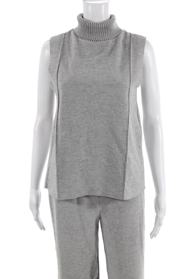 Zara Womens Turtleneck Sleeveless Sweater Top Pants Set Gray Size S - Image 2 of 4