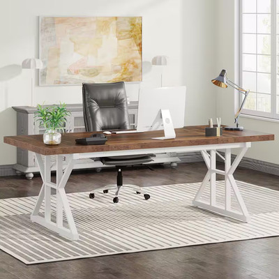 Capen 70.8 In. Rectangular Brown and White Engineered Wood Executive Desk Comput