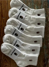 NWT - 3 Pairs BAPE A Bathing Ape Head Logo Embroidered Crew Socks Mid Calf-White