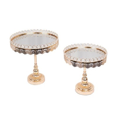 2 pcs 12'' and 10'' Gold Round Metal Cake Stand Mirror Top Wedding Decorations