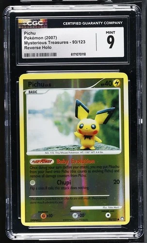 CGC 9 MINT Pichu 93/123 Mysterious Treasures Reverse Holo Pokemon Card