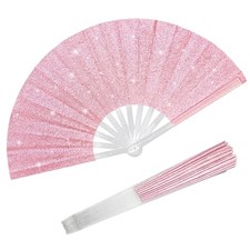 EOSAU 13" Glitter Folding Hand Fans Foldable, Clacking Fans for Women Pink