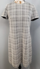 Calvin Klein Sheath Dress Women 8 Black White Plaid Short Sleeve Formal Back Zip