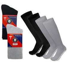 4 Pairs of Non-Skid Over-The-Calf Diabetic Cotton Socks with Non Binding Top ...