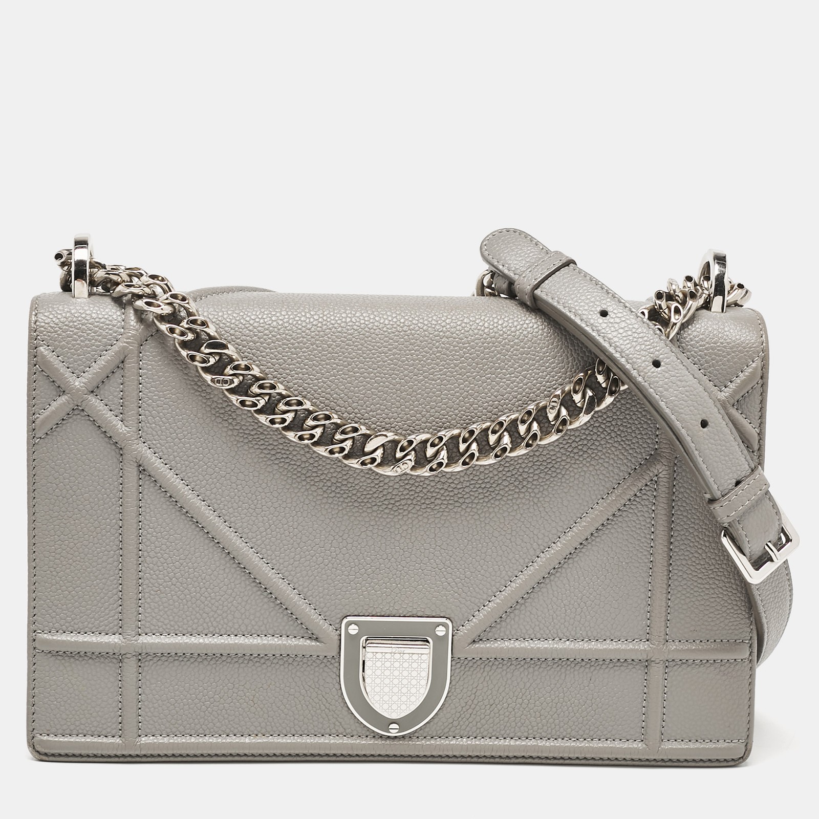 Dior Grey Leather Medium Diorama Flap Shoulder Bag  