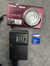 Nikon Coolpix S230 10.0MP 3x Optical Zoom Plum w Box, Battery Charger SD, Cables