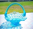 FABULOUS LARGE Vintage Fenton Colonial Blue Art Glass Basket