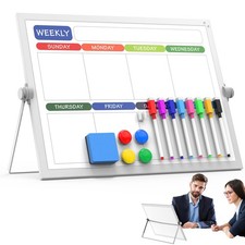 Weekly Dry Erase White Board, 16X12IN Magnetic Desktop Whiteboard Calendar wi...