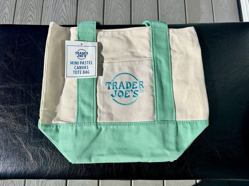 Trader Joe's Mini Pastel Canvas Tote Bag Small Pastel Green Beige Color Block