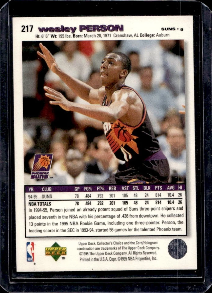 1995-96 Upper Deck Collector's Choice Wesley Person Platinum Player's Club #217 - Image 2 of 2