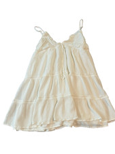 Garage White Crinkle Gauze Tiered Babydoll Tank Dress L Boho Festival Cottage
