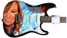 Lindsay Lohan Signed Autographed Hand Airbrushed Painting Guitar PSA