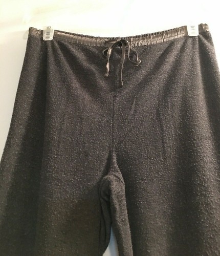 French Dressing Woman Cotton Drawstring Long Pajama Pants Gray Satin Trim M - Picture 3 of 10