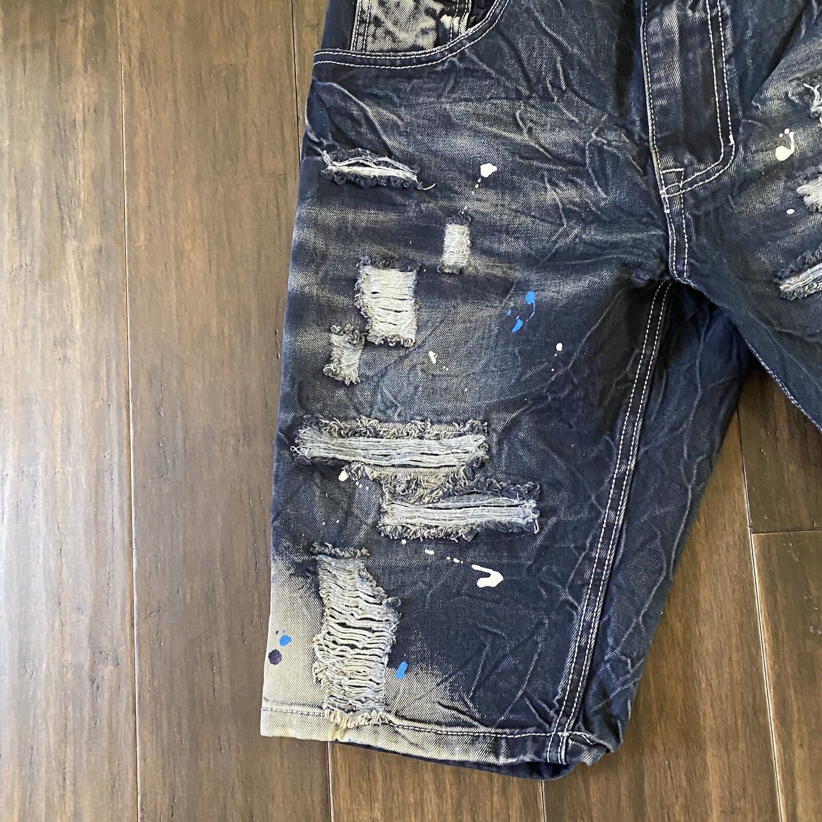 DECIBEL Blue Denim Paint Splatter Distressed Zip Fly … Gem