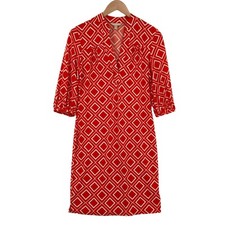 Banana Republic A Line Midi Dress Womens Small Orange White Geo Print Pullover