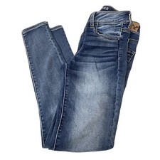 Y2K American Eagle Womens Jeans Size 4 LONG Jegging Super Stretch Dark Blue 0144