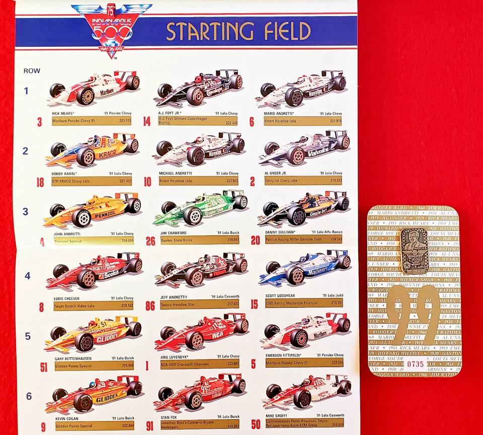 1991 Indy 500 SILVER Badge #0463  w/ *VIP* BUC #99 - PROGRAM/STARTING FIELD! - Image 4 of 4