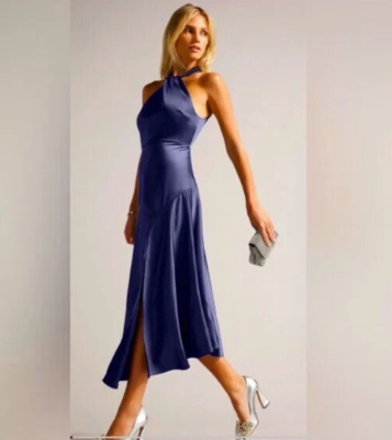 Ted Baker L18816 Womens Blue Renon Twist Neck Midi Dress Size 0 | eBay