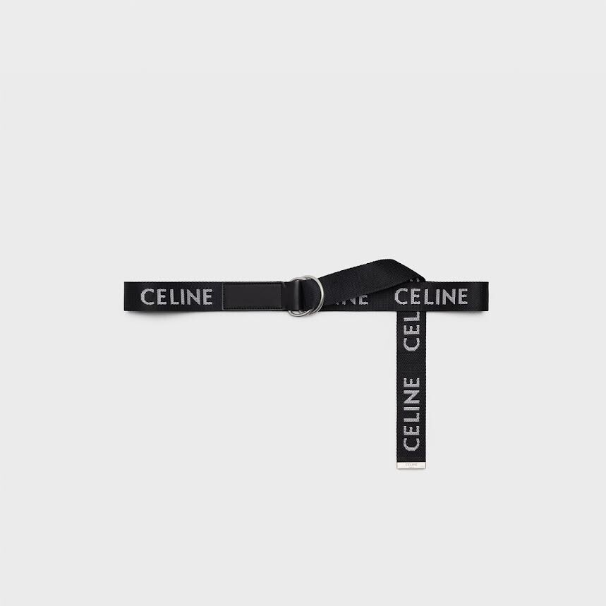 CELINE DOUBLE RING BLACK JAQUARD/CALFSKIN BELT FITS 80-100cm